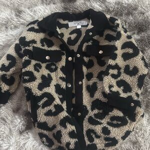 Girls' Sherpa Leopard Print Jacket - Black & Cream